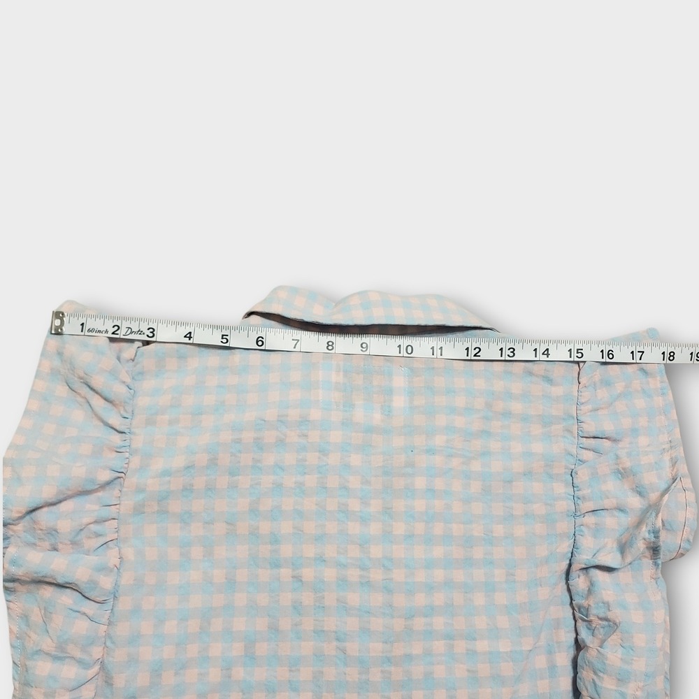 The Shirt Rochelle Behrens Drop Waist Peplum Dress Crinkled Gingham Pink Blue XS - Picture 10 of 11